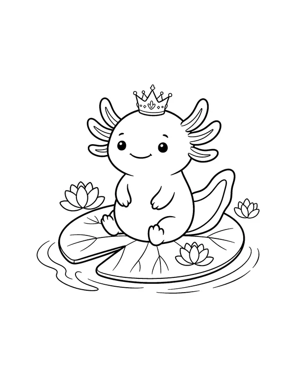 Axolotl Princess on a Lily Pad coloring page