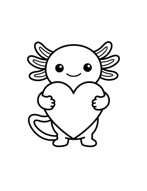 Axolotl Hugging a Heart coloring page