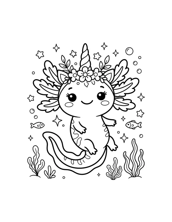 Unicorn Axolotl coloring page