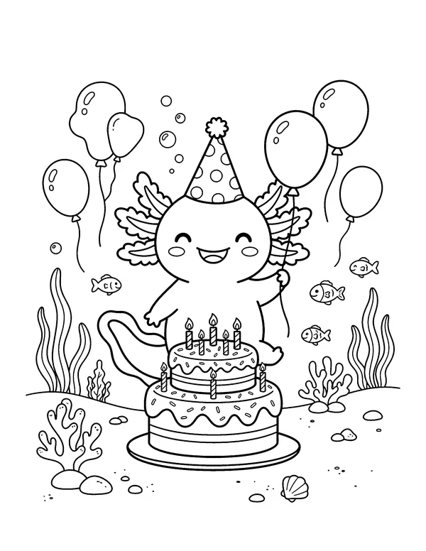 Axolotl Birthday Party coloring page