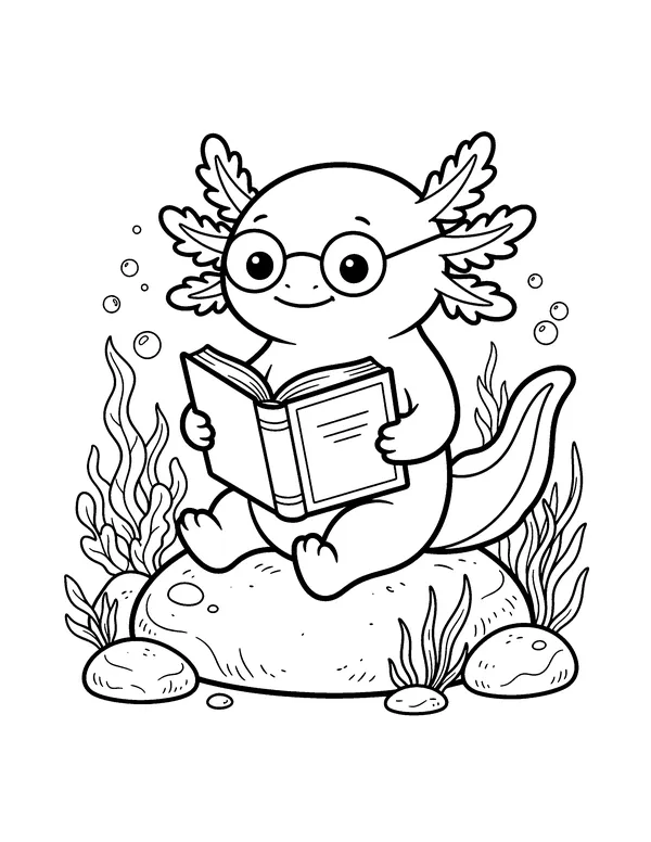 Axolotl Reading a Book coloring page