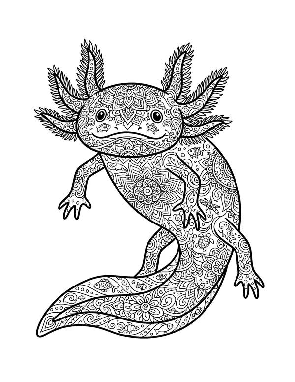 Mandala Axolotl for Adults coloring page