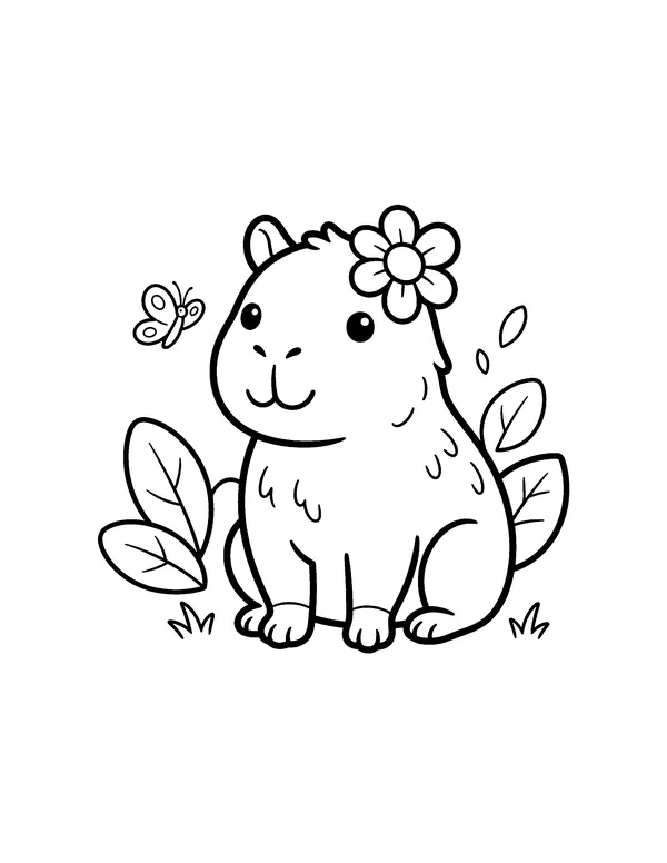 Capybara with a Flower coloring page