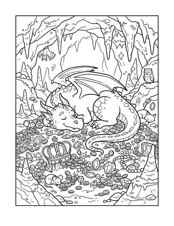 Dragon Sleeping on Treasure coloring page
