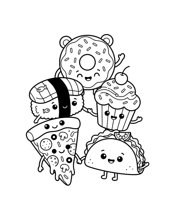 Kawaii Food Friends coloring page