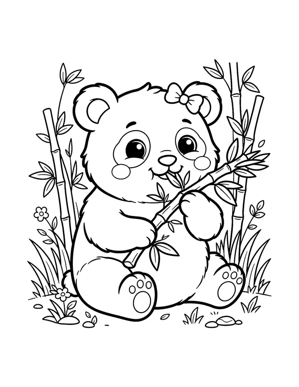 Kawaii Panda Eating Bamboo coloring page
