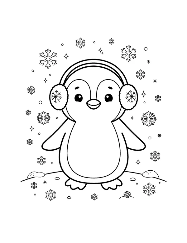 Kawaii Penguin with Earmuffs coloring page