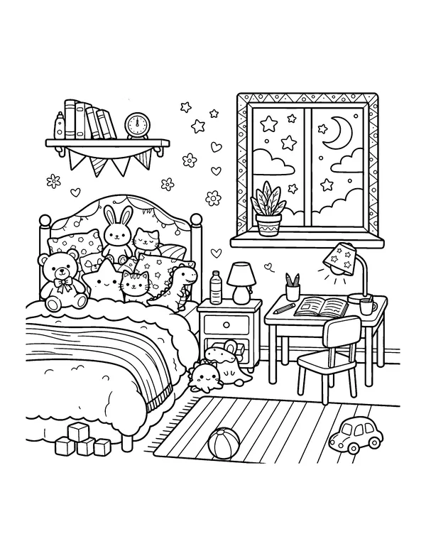 Kawaii Bedroom coloring page