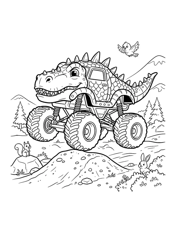 Dinosaur Monster Truck coloring page
