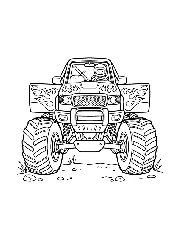 Monster Truck with Flames coloring page