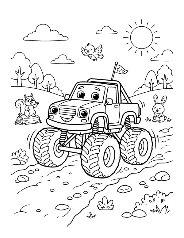 Cute Cartoon Monster Truck coloring page