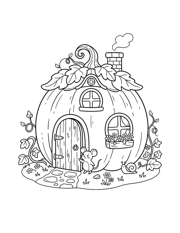 Pumpkin Fairy House coloring page
