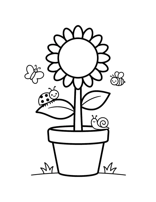 Sunflower in a Flower Pot coloring page
